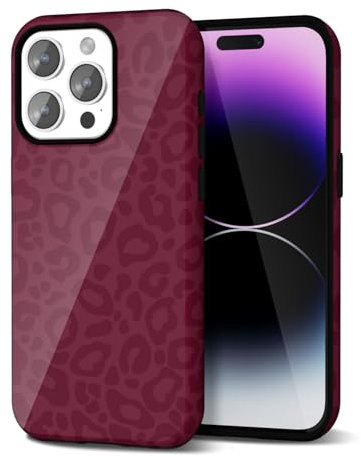 Svanove Cheetah Print Case for iPhone 14 Pro Max - Girly Trendy Leopard Pattern, Retro Cool Animal Print, Luxury Cute for Women, Aesthetic Y2k Hard Shell Plastic, Burgundy