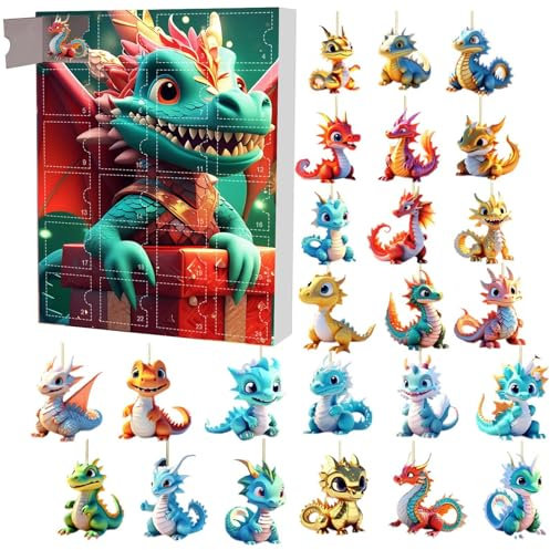 Drachen Adventskalender 2024, 24 Tage Weihnachts Countdown Kalender, 2D-Drachen-Anhänger-Countdown-Kalender Für Weihnachtsgeschenke,Drachen Countdown Kalender Geschenke Für Kinder