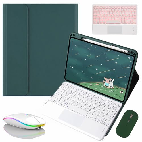 JZCZMCE Funda con Teclado para Xiaomi Mi Pad 5/5 Pro 11 2021, Contiene Ñ, Teclado Inalámbrico Retroiluminado Magnético Extraíble con Ratón,Dark Green