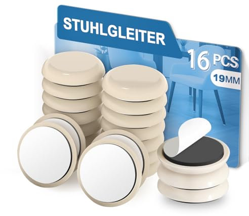 Stuhlgleiter für Teppich 16 Stück,Gleiter für Stühle, Gleiter für Möbel, Möbelgleiter für Stühle Kunststoff (Runde, 19mm)