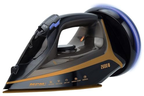 MPM Plancha de vapor inalámbrica - Control de vapor y temperatura - Plancha autolimpiante - Plancha de cerámica - 2600W - Negro/Oro