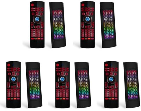 Tlfdknffids 5X Air Mouse per Android TV Box, Mini Tastiera Wireless Air Remote Mouse Control con RGB Retroilluminato MX3 PRO IR Learning