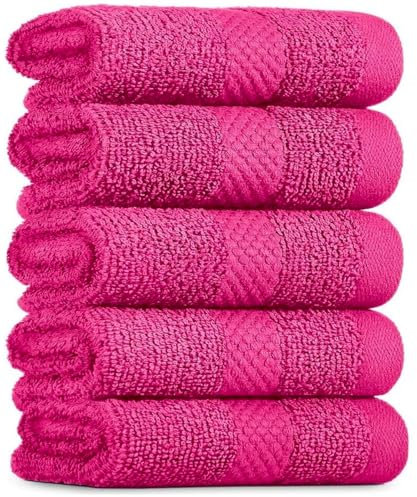 Lot de 5 gants de toilette de luxe 500-800 g/m² en coton égyptien super doux pour la salle de sport (rose, visage_500 g/m²)