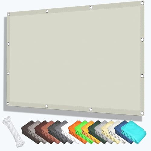 Toile Imperméable Rectangulaire 4 x 9 m Polyester Anti-Déchirure Filet d'ombrage avec Oeillets avec Cordons Filet Coupe-Vent pour Patio Terrasse Extérieur, Blanc cassé