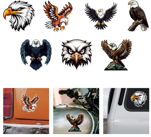 WADORN 7 Stile Weißkopfseeadler Vinyl Aufkleber, Lustiger Vinyl Aufkleber Mit Adler Wildtiermotiv Selbstklebend Wasserfest Für Fenster Autos Skateboards Wände Tassen Laptops Journale Wasserflaschen