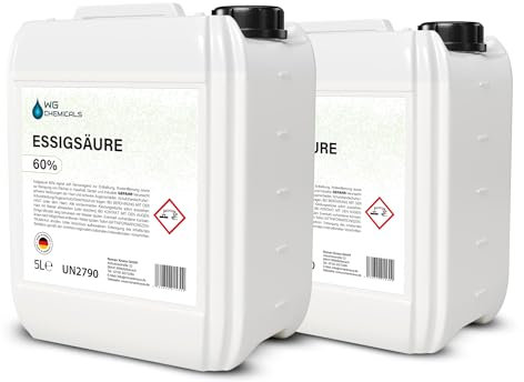 Essigsäure 60% | ideal als Entkalker, Allzweckreiniger & für Werkstatt, Haushalt & Industrie | technische Qualität (2x5 Liter)