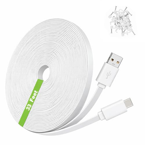 33FT USB C Extension Cable Replacement for Eufy Security Camera,White | For CCTV WiFi Security Camera,Type-C Flat Charging Cord,Blink Mini 2 Blink Outdoor 4 Ring Indoor Cam Furbo 360,Waterproof