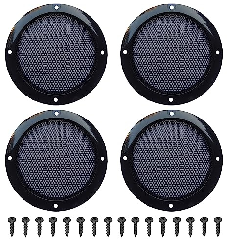 HAAMNING7 4 Speaker Grills Cover, Cold Rolled Steel Loudspeaker Net Cover, Metal Mesh Speaker Grille Replacement for 4 Inch Woofer Speakers, With Screws (4 Pack)