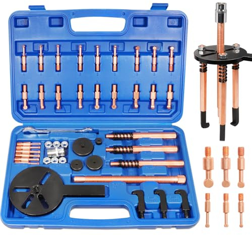 ANVINKU 36-in-1 Bearing Puller Kit, Inner Bearing Removal Tool, Blind Hole 3-Jaw Bearings Removal Kit, Internal External Bearings Disassembly Gear Puller with Blue Storage Box