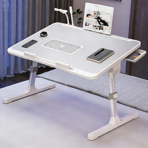 Laptop Desk for Bed, Adjustable Bed Table X-Large Laptop Bed Trays | with Cooling Fan/USB/Storage Drawer/Cup Holder/Tablet Stand/Book Shelf, Portable for Reading Writing, Sofa & Floor