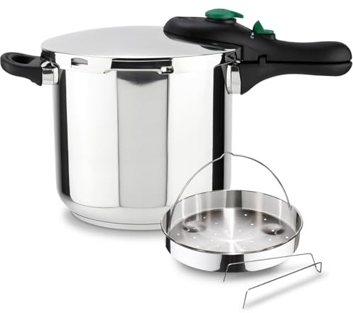 Magefesa DYNAMIC - Olla Express Rápida de 10L + Cestillo, Acero Inoxidable 18/10, Eficiencia Energética, Todo tipo de cocinas, Inducción
