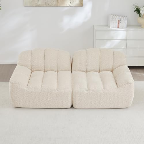 BNUZ 2-Sitzer Modulares Boneless Sofa, Muschelform, Beige Weiß, Tiefe Sitzkissen, Sofa für Wohnzimmer & Apartment, kein Aufbau erforderlich