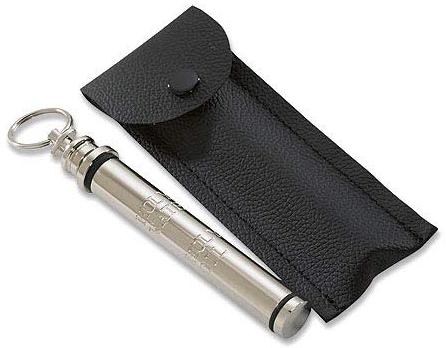 Reise-Sprinkler aus vernickeltem Messing, 11,4 cm (4 3/4 Zoll), mit Leder-Burse-Etui