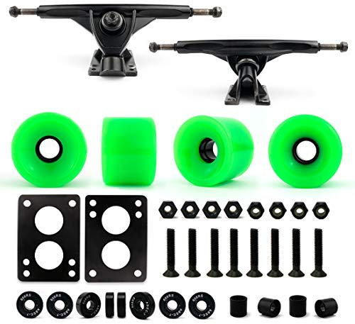 Vj skateshop Longboard Skateboard Combo Paket mit 70 mm Rollen 18 Zoll 180 mm Aluminium Achsen Kugellager Hardware Komplettset, neon Green
