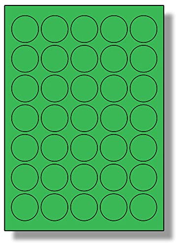 Label Planet® 35 Per Sheet, 5 Sheets (175 Round Green Labels). Round Coloured Paper Labels, 37mm Diameter, LP35/37R C.