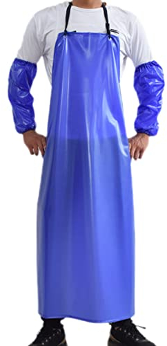 Nanxson Men's Blue PVC Apron Work Apron Protective clothing Oil-proof Waterproof Apron for Dish Washing, Cleaning, Dog Grooming, Food Factory CF3037