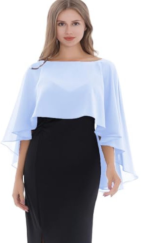 Baoqiya Chiffon-Capelets für Frauen, weiche Schals und Wraps für Abendkleider, Brautjungfern, Hochzeit, durchsichtiger Umhang, Himmelblau, Einheitsgröße