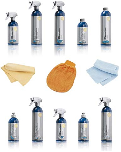 Koch Chemie Mega Set 10 Reiniger + Zubehör für das Auto Innen und Außen Glasreiniger Lackshampoo Felgenreiniger Innenraum Reinigungsmittel Auto