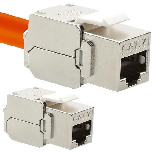 2x RJ45 CAT 7 Keystone Modul 10 GBit/s, 600 MHz, POE, Jack Buchse werkzeuglos für Leerdose, Patchpanel, CAT8 CAT7 CAT7A CAT6A CAT6 Netzwerkkabel AWG 22-26 Verlegekabel Ethernet LAN Kabel Lankabel