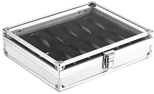Summerwindy Nützliche Aluminium Uhren Box 12 Grid Slots Schmuck Uhren Display Aufbewahrungsbox Quadratischer Kasten Wildleder Innerhalb Rechteck Uhr Halter