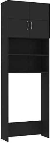 vidaXL Meuble de Machine à Laver, Étagère de Salle de Bain avec Portes et Compartiments, Meuble de Toilette, Noir Bois d’Ingénierie