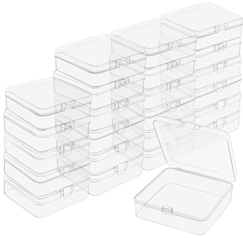 BELLE VOUS 12 Pack of Clear Plastic Storage Box Containers with Hinged Lids - Mini boxes for Pills, Beads, Jewellery & Craft Items (Size 4)