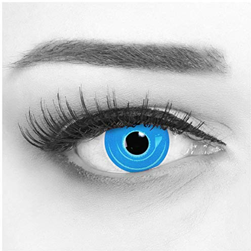 Farbige Blaue Kontaktlinsen 1 Paar Anime Blue Circle Lenses Heroes Of Cosplay Stark Deckend. Jahreslinsen für Kostüme, Halloween, Fasching, Karneval mit gratis Linsenbehälter - Ohne Stärke