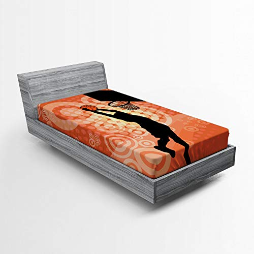 ABAKUHAUS Orange Spannbetttuch, Basketball Dunk Athlet, Soft Dekorativer Stoff Bettwäsche Rund-um Elastischer Gummizug, 90 x 200 cm, Orange Schwarz
