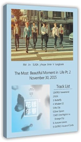 HGRJW K-pop BTS Poster The Most Beautiful Moment in Life Pt. 2 Albumposter Leinwand Poster Schlafzimmer Dekor Sport Landschaft Büro Zimmer Dekor Geschenk Rahmenstil 40 x 60 cm