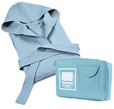 Banzaii Accappatoio in 100% Microfibra con Cappuccio – Accappatoio Uomo e Donna con Borsa Resistente e Salvaspazio - Taglia M Azzurro
