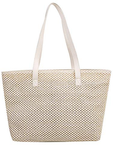 Domybest Sac de Paille Femme Sac à Main en Paille Tissé à la Mode Décontracté Sac à Bandoulière Vintage Grande Capacité Sac Porté épaule Sac Fourre-tout de Plage Sac de Paille Plage d'été Femme