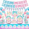 LSJDEER Bébé sexe révèlent Articles de fête - Garçon ou fille, nous vous aimons Bannière, nappe, gâteau, ballons, Assiettes Serviettes Tasses, Paille, 25 Invités - 202 Pièces