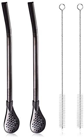 2 cucharas de filtro de paja de acero inoxidable extraíbles con 2 cepillos de limpieza, pajita de bombilla de Yerba Mate, cuchara de pajita de metal reutilizable, agitador de cóctel para beber té
