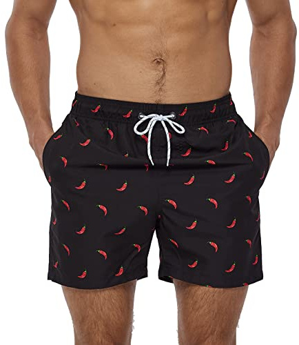 TMEOG Short de Bain Homme Maillot de Bain Surf Short de Plage Piscine Caleçon de Bain à Séchage Rapide pour Vacances avec Poche et Cordon Ajustable(Chili,S)