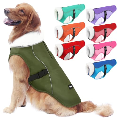 EMUST Hundemantel für den Winter, kuschelige Winterjacke für kleine/mittlere bis große Hunde, einfarbiger Hundemantel für die kalte Jahreszeit mit Fleecefutter, Grün, XXXL