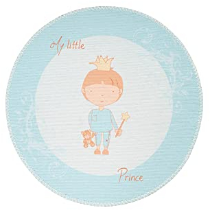 Qiyano Kinderteppich dünne Spielmatte für Kinder Teppich mit Kleiner Prinz Spielteppich in rechteckig und auch rund erhältlich, Farbe: Blau, Größe: Ø 160 cm RUND