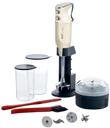 bamix Stabmixer Set M350 MAXX inkl. Ständer, 2 Becher, 4 Aufsteckteile, Processor, Spachtel, Reinigungsbürste, 300 Watt, Made in Switzerland, Elfenbein/Chrom