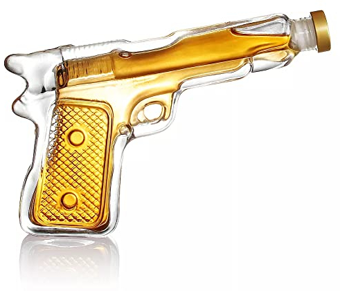 AUGEN Whiskey Decanter Creative Gun Pistol Shaped Crystal Glass Decanter Glass Wine Dispenser for Liquor Bourbon or Wine (400ml)