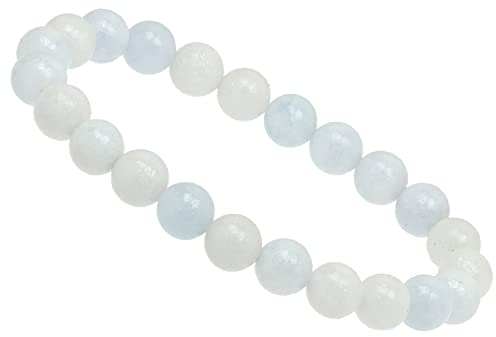 ELEDORO Handgefertigtes Edelstein Perlen Stretch Armband - Echte Steine 8mm (Coelestin)