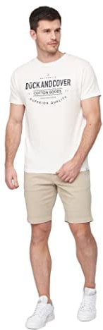 Duck and Cover Mens Slim Fit Chino Cotton Summer Casual Shorts(30W/Stone)