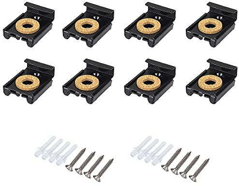 Lot de 8 fixations de miroir sans cadre - Kit de fixation murale à ressort avec chevilles et vis (noir)