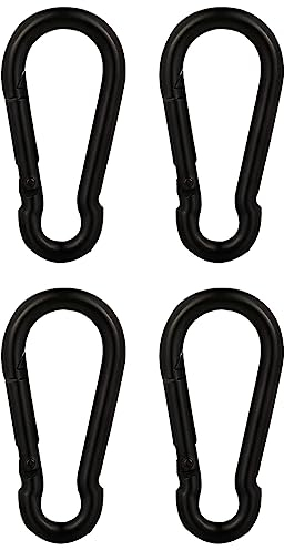 HOMPER 4pcs M6 Carabiner Hook - Heavy Duty 304 Stainless Steel Snap Keychain Clips for Outdoor, Camping, Hiking,Black