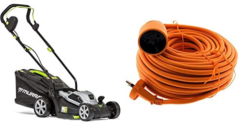 Tondeuse à Gazon électrique Filaire Murray EC320 32 cm, Powered by Briggs & Stratton, jusqu'à 300m2, poussée, Garantie 5 Ans & Zenitech Prolongateur 16A HO5VV F 2X 1,5 2P sans Terre Orange 25m