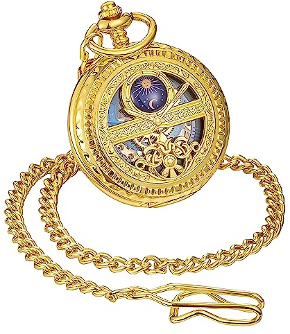 ShoppeWatch Taschenuhr mit Kette Herren | Handaufzug Vintage Taschenuhr Gold | Klassisches mechanisches Uhrwerk Taschenuhr | 1920er Jahre Eisenbahn Steampunk Kostüm Zubehör