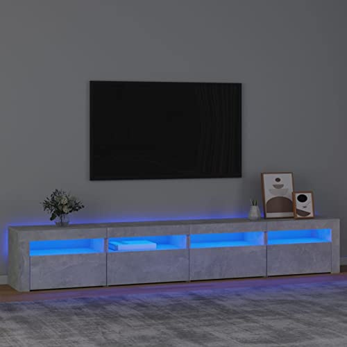 Festnight TV Lowboard mit LED TV Board Fernsehschrank TV Schrank Lowboard Fernsehschrank Fernsehtisch Sideboard für Wohnzimmer Schlafzimmer Möbel 240 x 35 x 40 cm Betongrau