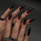 Faux Ongles Long MouyouGlow,Stiletto Halloween Noir Rouge Ombré 3D Water Rib Gothic Press on Nails avec Colle à Ongles,Vampire Blood Black Red Dégradé Fake Nails