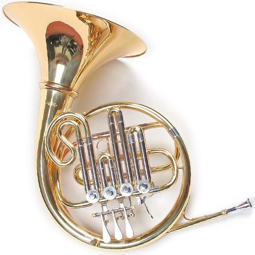 French Horn, B Waldhorn, Goldmessing Mundrohr, 4 Zylinderventile, Abnehmbarer Schallbecher, Koffer