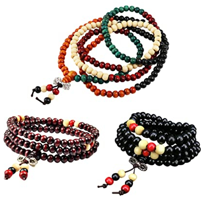 Abaodam 3st Buddhistische Perlenarmbänder Armbänder Aus Holzperlen Buddhistisches Armband Halskette Mit Gebetsperlen Gebetsarmband Mann Kleinblättriges Rosenholz Hölzern Kleines Geschenk