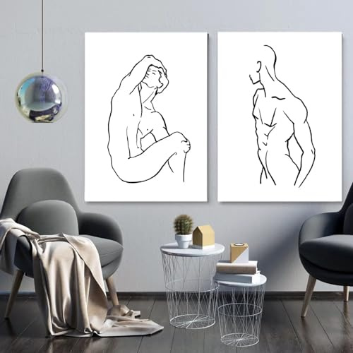 SnipSa Männliche Figur Mann Akt Strichzeichnung Wand Bilder Poster und Kunstdruck abstrakt minimalistisch Leinwandgemälde Bild Badezimmer Schlafzimmer Zimmer Heimdekoration 50 x 70 cm x 2 ungerahmt