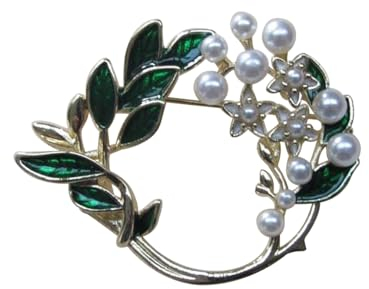Broche bijou couronne fleur style muguet perles, acier.